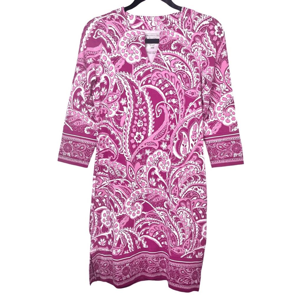 Coolibar Women's Oceanside Tunic Dress 3/4 Sleeves UPF 50+ Pink White Sz XXS